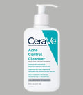 Blue pump bottle - CeraVe Acne Control Cleanser with Salicylic Acid. Gently removes dirt, oil, and dead skin cells to help prevent breakouts.